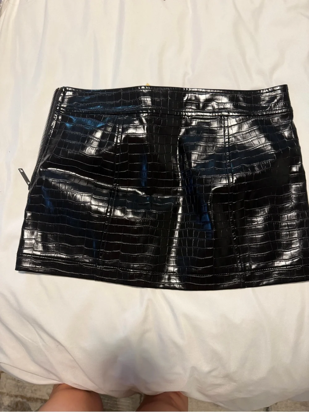 Michael Kors Black Faux Croc Patent Mini Skirt